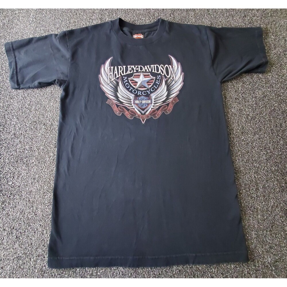 Harley Davidson Shirt Adult Medium Black Y2K Motorcycle Daytona Eagles Wings Vtg